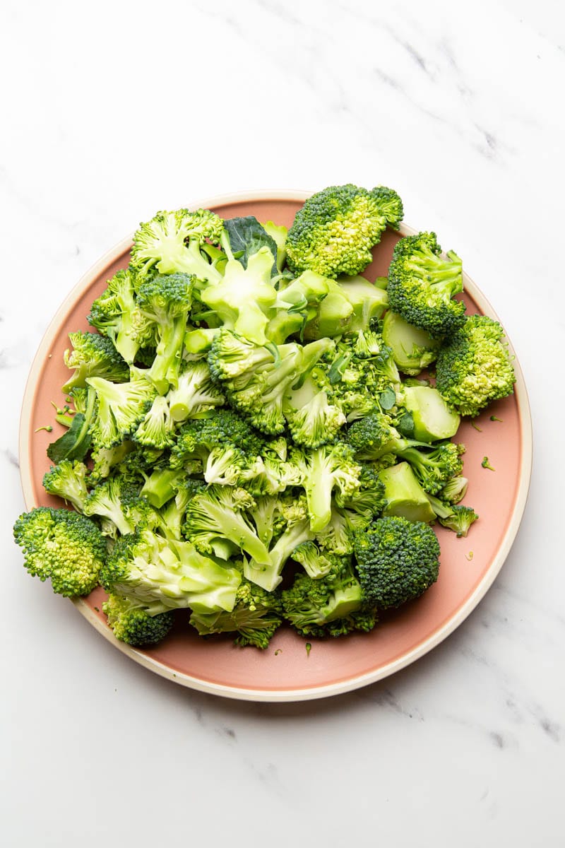 chopped broccoli on a plate