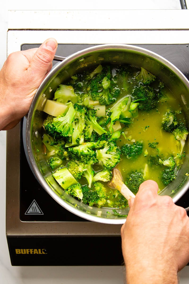 broccoli and potato in vegetable broth