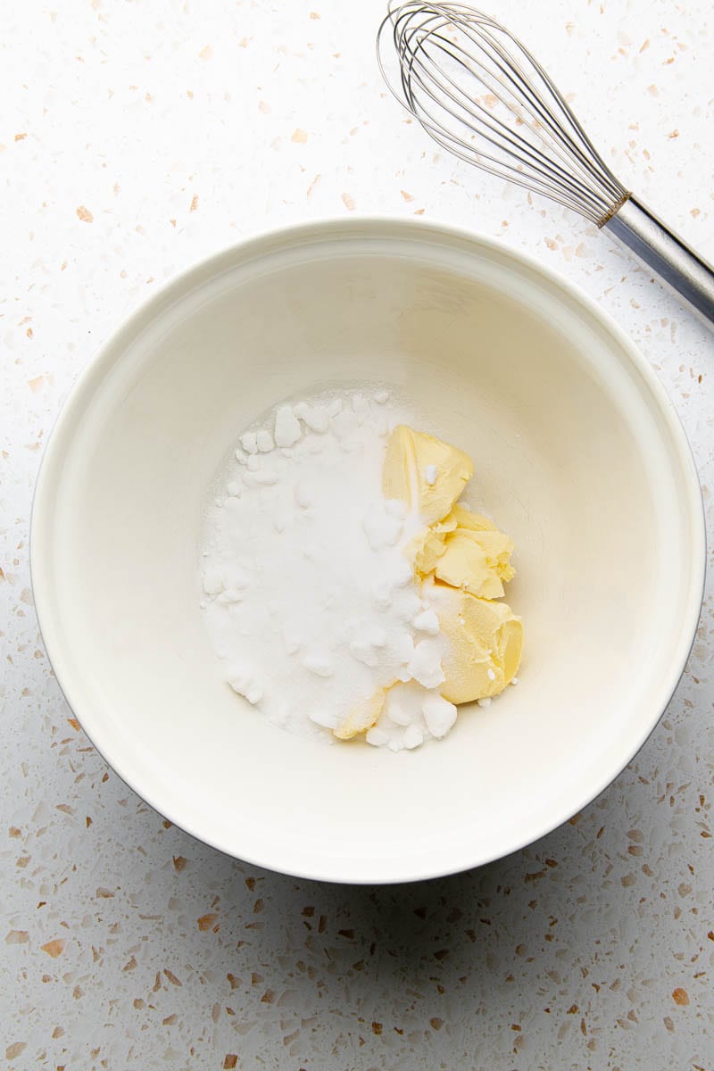 sugar and butter in a mixing bowl