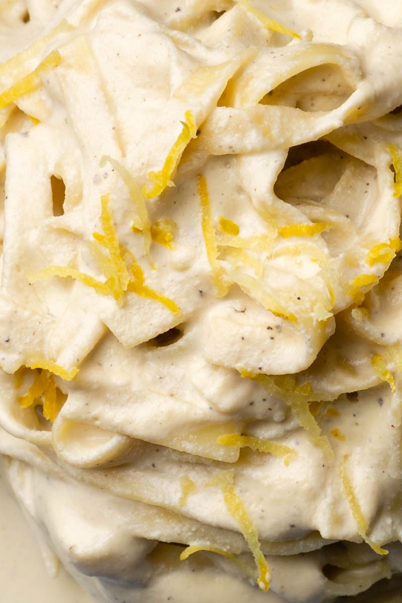 creamy vegan pasta shot close up