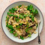 vegan mushroom risotto in bowl